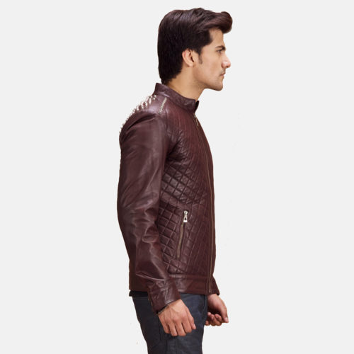 Rumano Jae Maroon Leather Biker Jacket