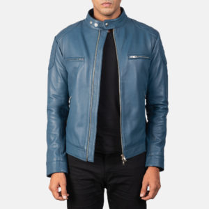 Gatsby Blue Leather Biker Jacket