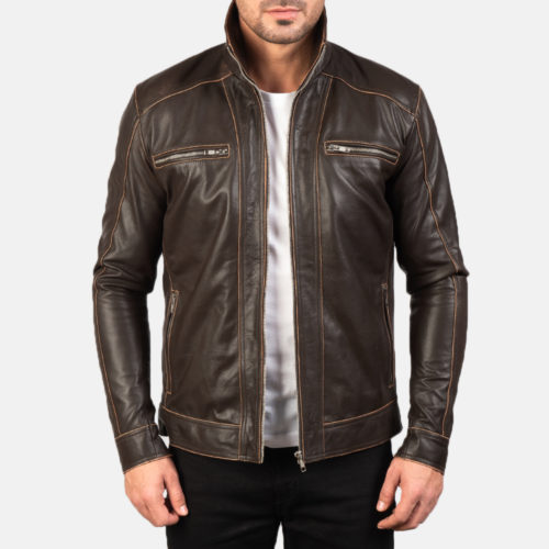 Hudson Brown Leather Biker Jacket