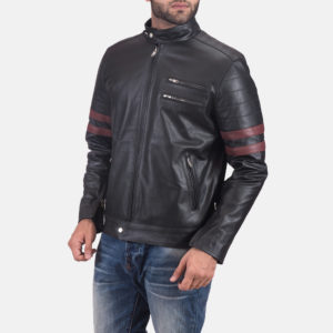 Monza Black & Maroon Leather Biker Jacket