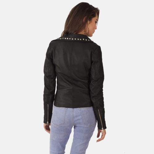 Sally Mae Studded Black Leather Biker Jacket