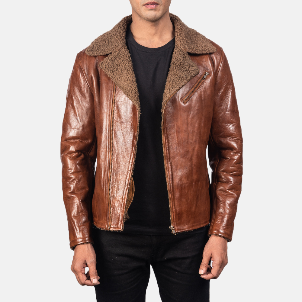 Alberto Shearling Brown Leather Jacket - Horizon Leathers