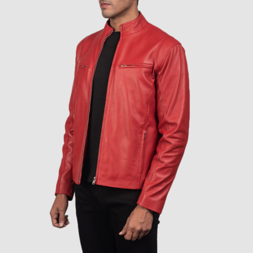 Ionic Red Leather Biker Jacket