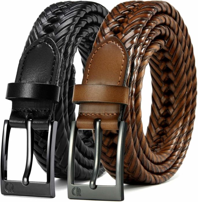 Mens Braided Belts, Braided Leather Belts for Men 2 Pack 1 1_8_, CHAOREN Woven Belt Casual and Dress in Gift Box (1)