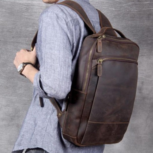 Real Leather Backpack with Cup Holder For Men