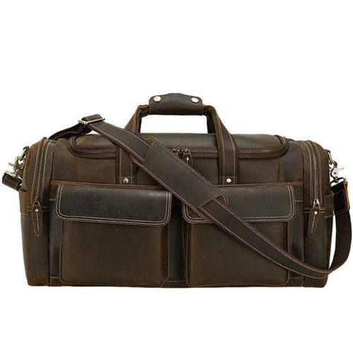 Woosir Leather Travel Bag with Zipper Pockets