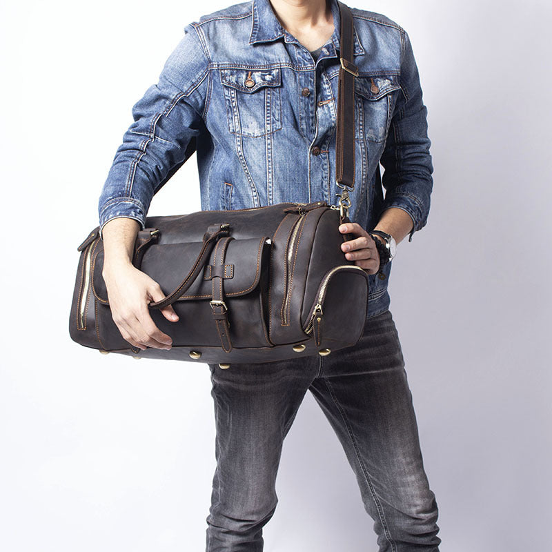22' Men's Genuine Leather Travel Duffle Bag with Shoe Pocket - Horizon ...