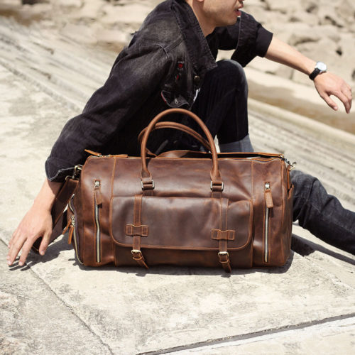 Woosir 23" Mens Leather Weekender Bag with Shoe Compartment