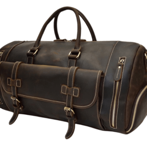22' Men's Genuine Leather Travel Duffel Bag with Shoe Pocket