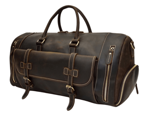 22' Men's Genuine Leather Travel Duffel Bag with Shoe Pocket