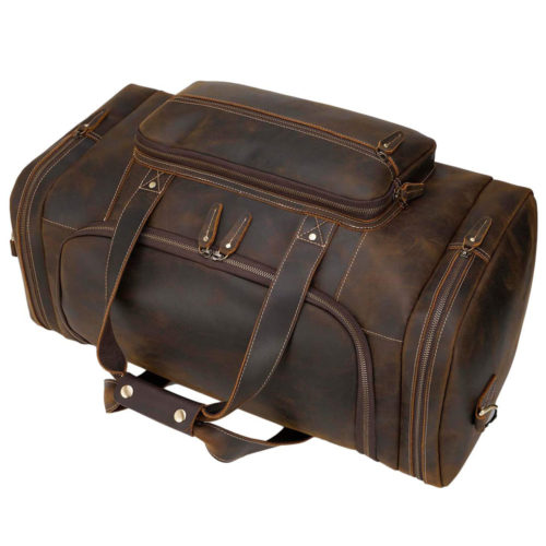 Woosir Brown Leather Duffle Bag with Front Pocket