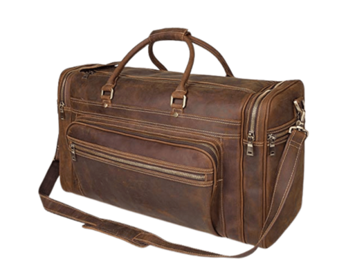 Large Brown Crazy Horse Leather Weekend Bag For Men