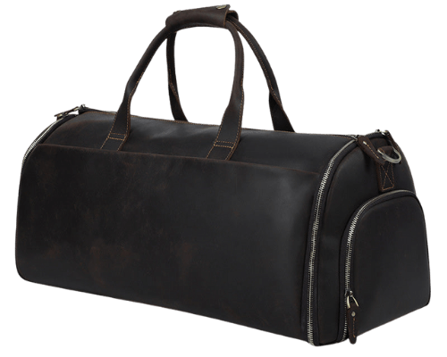 Large Leather Duffel Bag with Shoe Compartment=