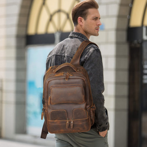 Multi Pocket Leather Backpack For Men
