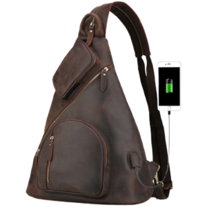 Dark Brown Casual Outdoor Sling Backpack with USB Charging Port 3