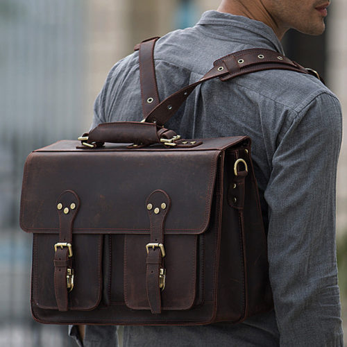 Leather Computer Briefcase Backpack Convertible