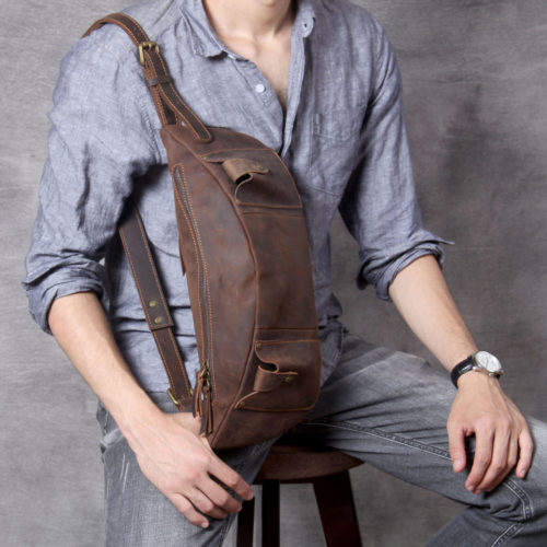 Leather Fanny Pack Crossbody Bag for Men with Adjustable Belt