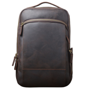 Leather Laptop Backpack with Trolley Sleeve and Double Compartments 5