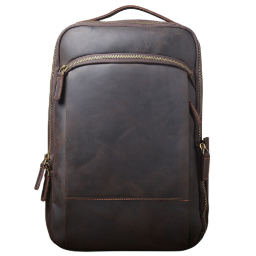 Leather Laptop Backpack with Trolley Sleeve and Double Compartments 1