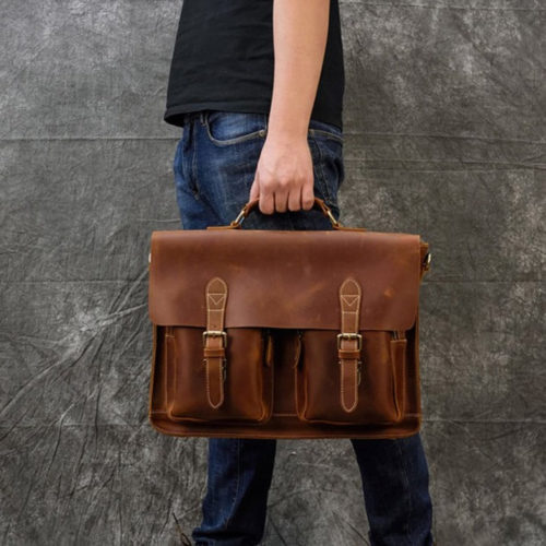 15.6 " Large Capacity Leather Briefcase for Men