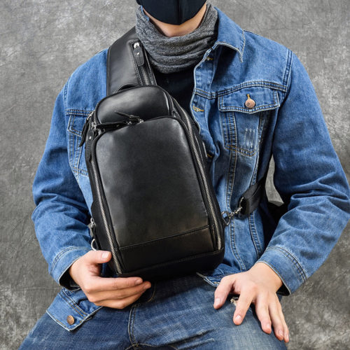 Men's Leather Sling Crossbody Shoulder Bag