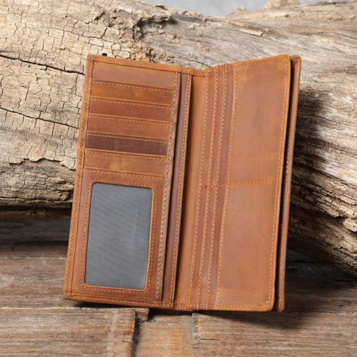 Genuine Leather Men's Long Wallet With Zipper Inside