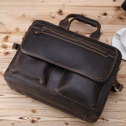 14 " Men's Leather Briefcase Messenger Bag