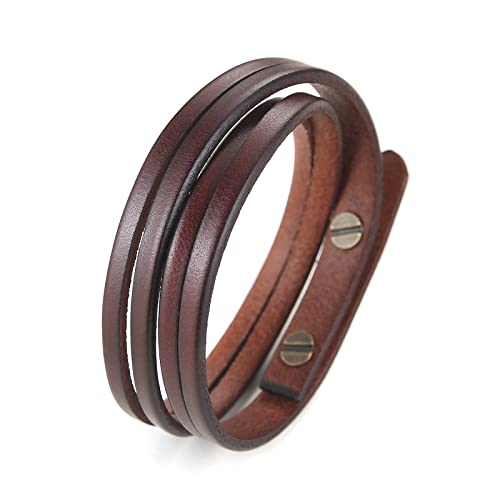HZMAN 8.0 Inch Mens Handmade Leather Cuff Bracelet 1