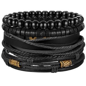 Jstyle 4Pcs Braided Leather Bracelet for Men 7