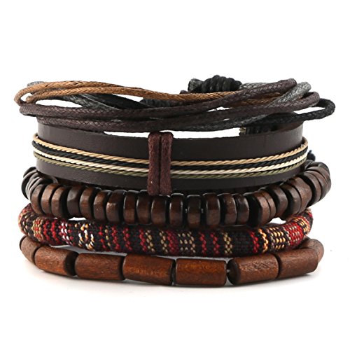 HZMAN Hemp Cords Wood Beads Ethnic Tribal Bracelet For Men 1