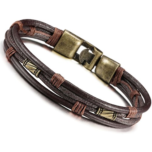 Jstyle Mens Vintage Leather Wrist Band Brown Rope Bracelet Bangle 1