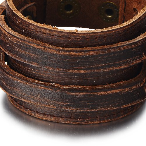 Metallic Genuine Leather Mens Wide Leather Bracelet 3