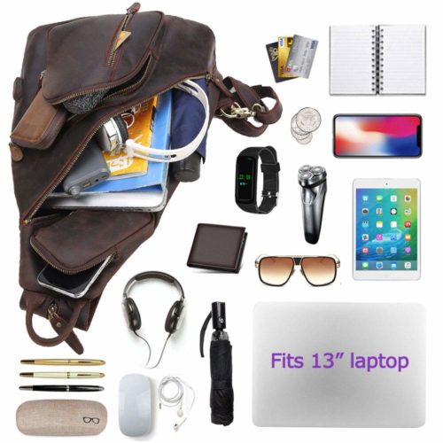 Dark Brown Casual Outdoor Sling Backpack with USB Charging Port