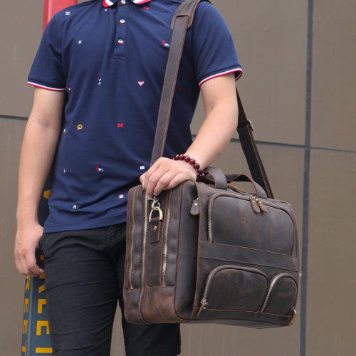Men's Leather Briefcase Bag Multi-pocket for 17" Laptop
