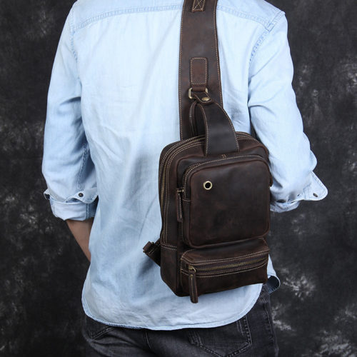 Vintage Leather Sling Backpack for Men