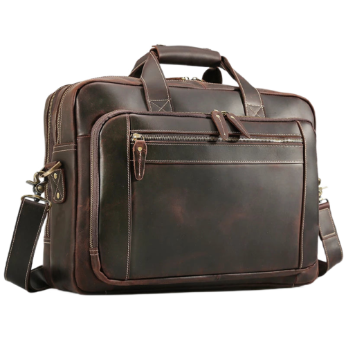 Vintage Distressed Leather Briefcase for 17 Inch Laptop 1