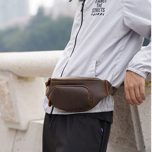 Leather Crossbody Belt Bag for Men