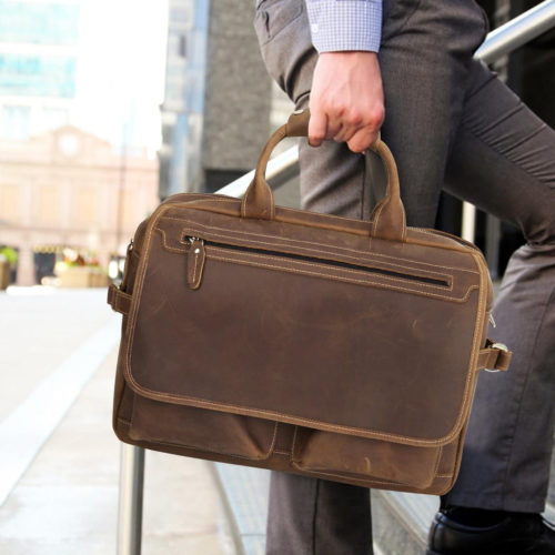 14 " Men's Leather Briefcase Messenger Bag