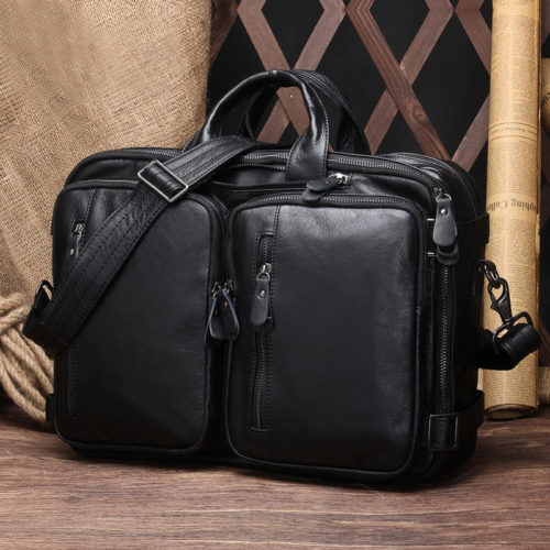 Genuine Leather Briefcase Backpack Convertible 15.6 Inches