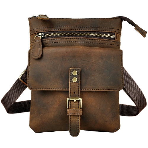 Men's Vintage Genuine Leather 8 Inch Messenger Bag By Woosir