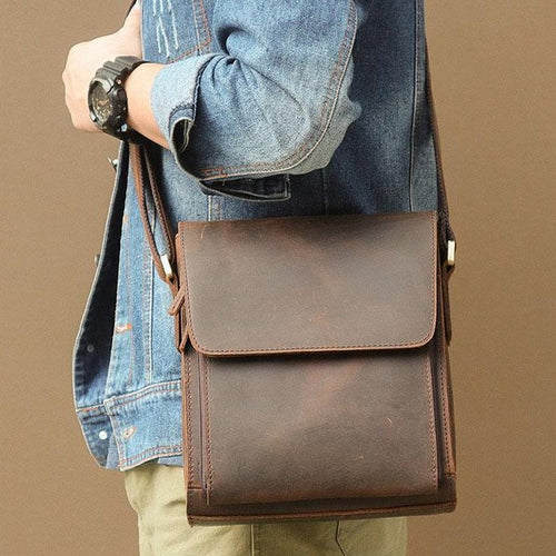 Men's Ipad Leather Messenger Bag By Woosir