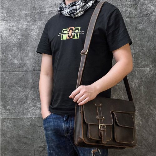 Men's Italian Leather Messenger Bag By Woosir