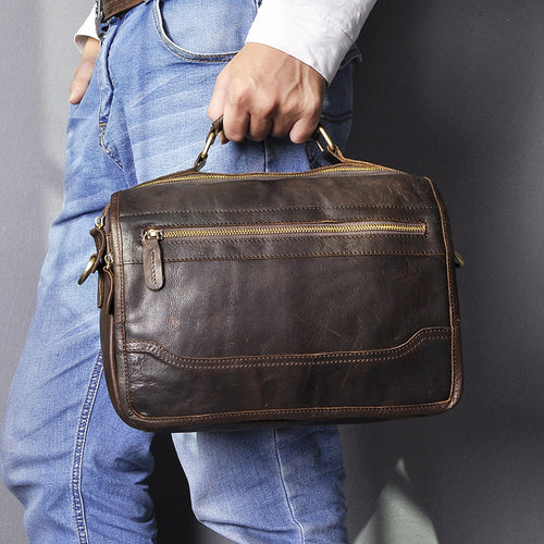 Men's Vintage Genuine Leather Large Messenger Bag By Woosir