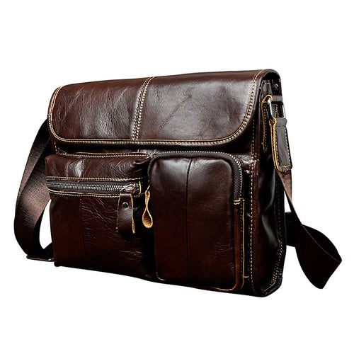 Men's Leather Messenger Shoulder Bag By Woosir