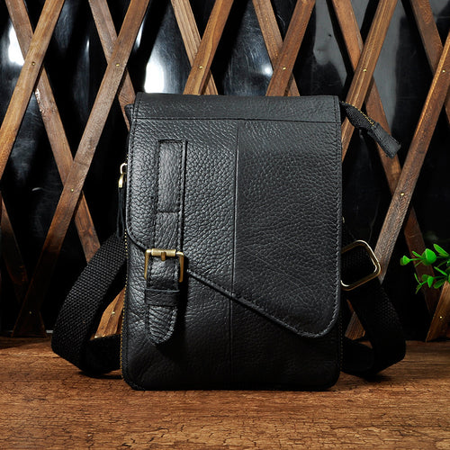 Men's Vintage  Genuine Leather Dual-Use Messenger Shoulder Bag By Woosir