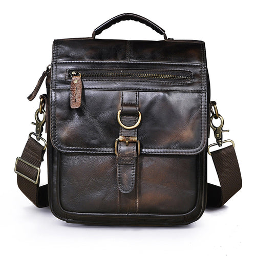 Men's Vintage Genuine Leather Messenger Shoulder Bag By Woosir
